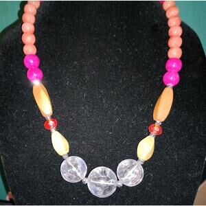 EL Erica Lyons Pink Avant Garde Party Womens Beaded Statement Necklace Jewelry